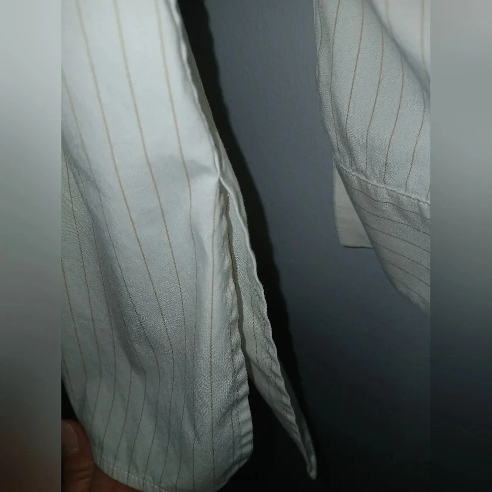 Lafayette 148 womens Small white pinstripe long sleeve button down shirt office - Picture 3 of 9